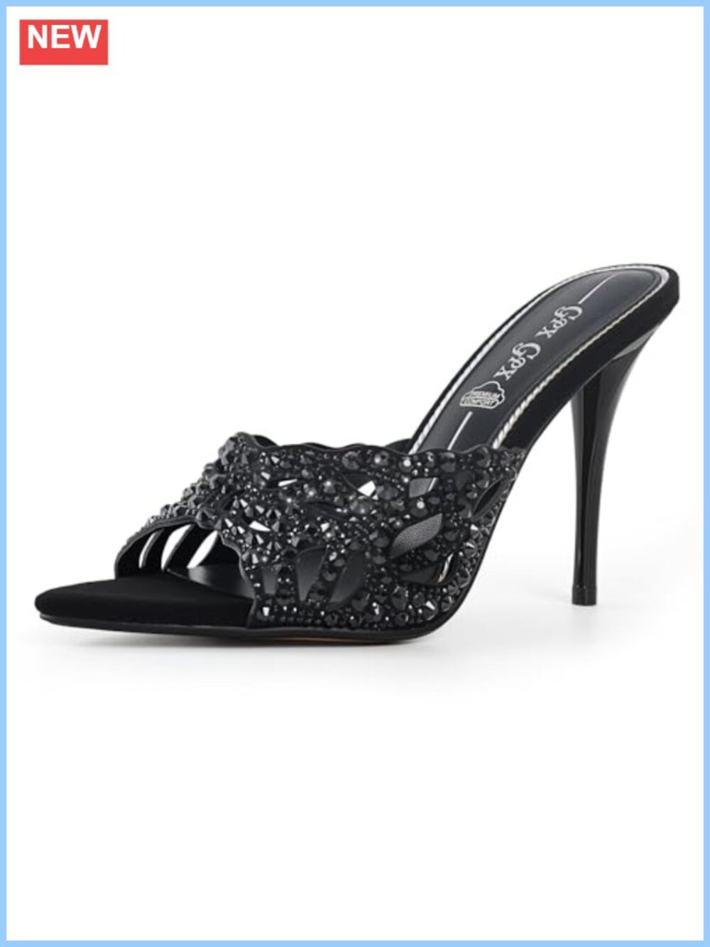 Women Stiletto Mule Heels Rhinestone Cutout Open Pointed Toe Slip On Sandals